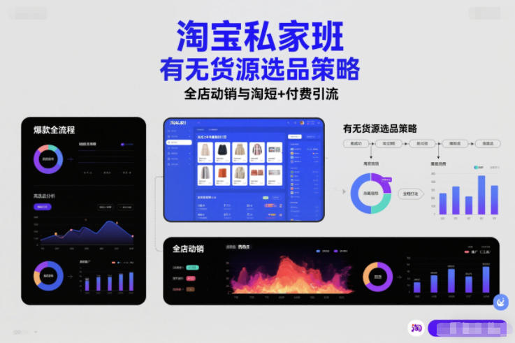 淘宝私家班，有无货源选品策略，高成功率爆款全流程打法，全店动销与淘短+付费引流(更新2026)-烟花资源网