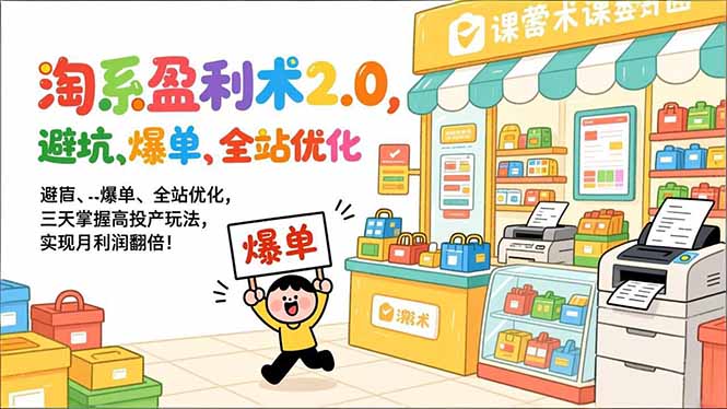 淘系盈利术2.0，避坑、爆单、全站优化，三天掌握高投产玩法，实现月利润翻倍！-烟花资源网