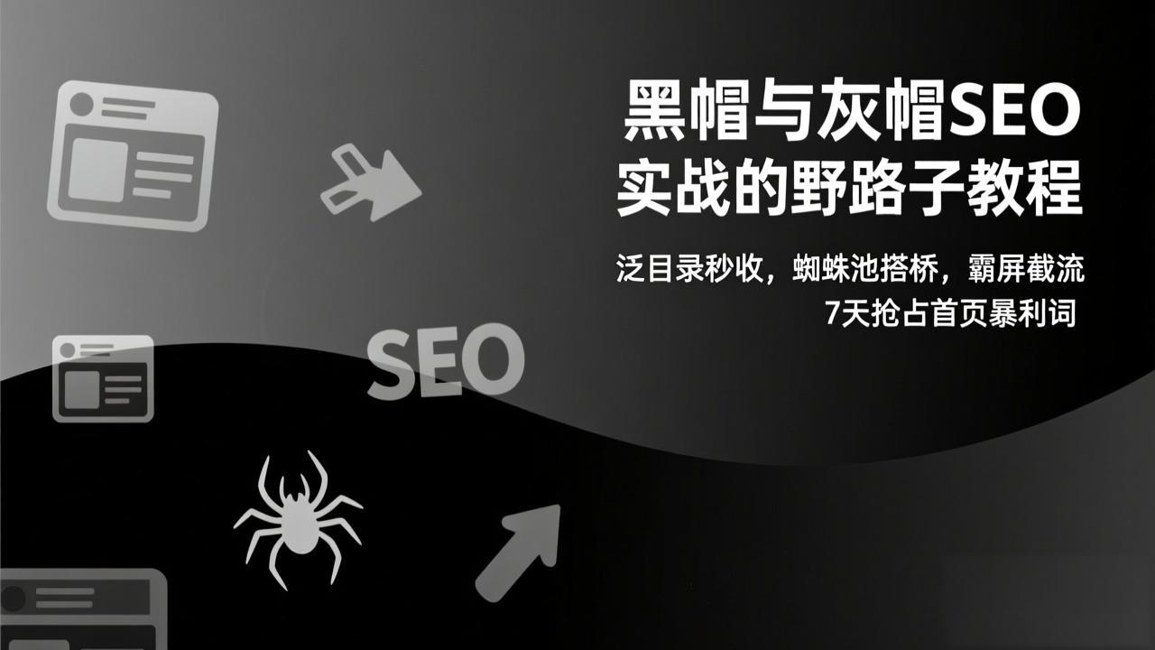 黑帽与灰帽SEO实战的野路子教程：泛目录秒收，蜘蛛池搭桥，霸屏截流，7天抢占首页暴利词-烟花资源网