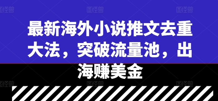 最新海外小说推文去重大法，突破流量池，出海赚美金-烟花资源网