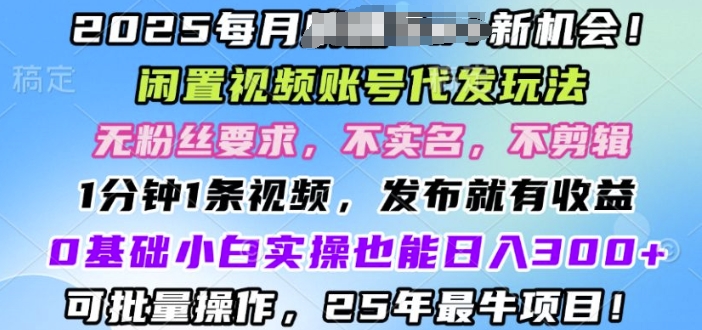 2025闲置视频账号一键代发玩法，0粉不实名不剪辑，领了视频直接发，0基础小白也能日入3张-烟花资源网