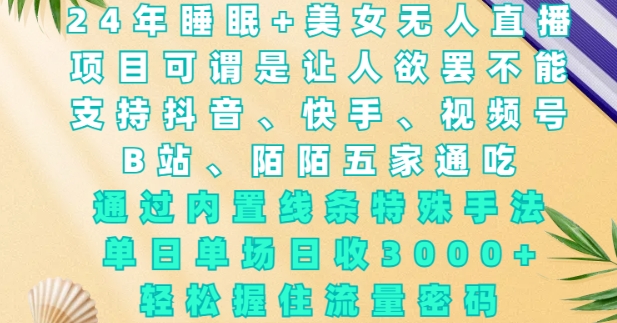 2024年睡眠+美女无人直播，通过内置线条特殊手法，单场日收3k+，轻松握住流量密码【揭秘】-烟花资源网